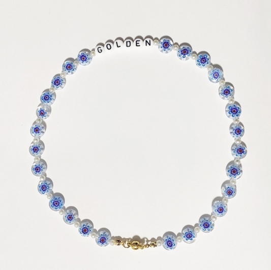 Blue Flower Golden Necklace
