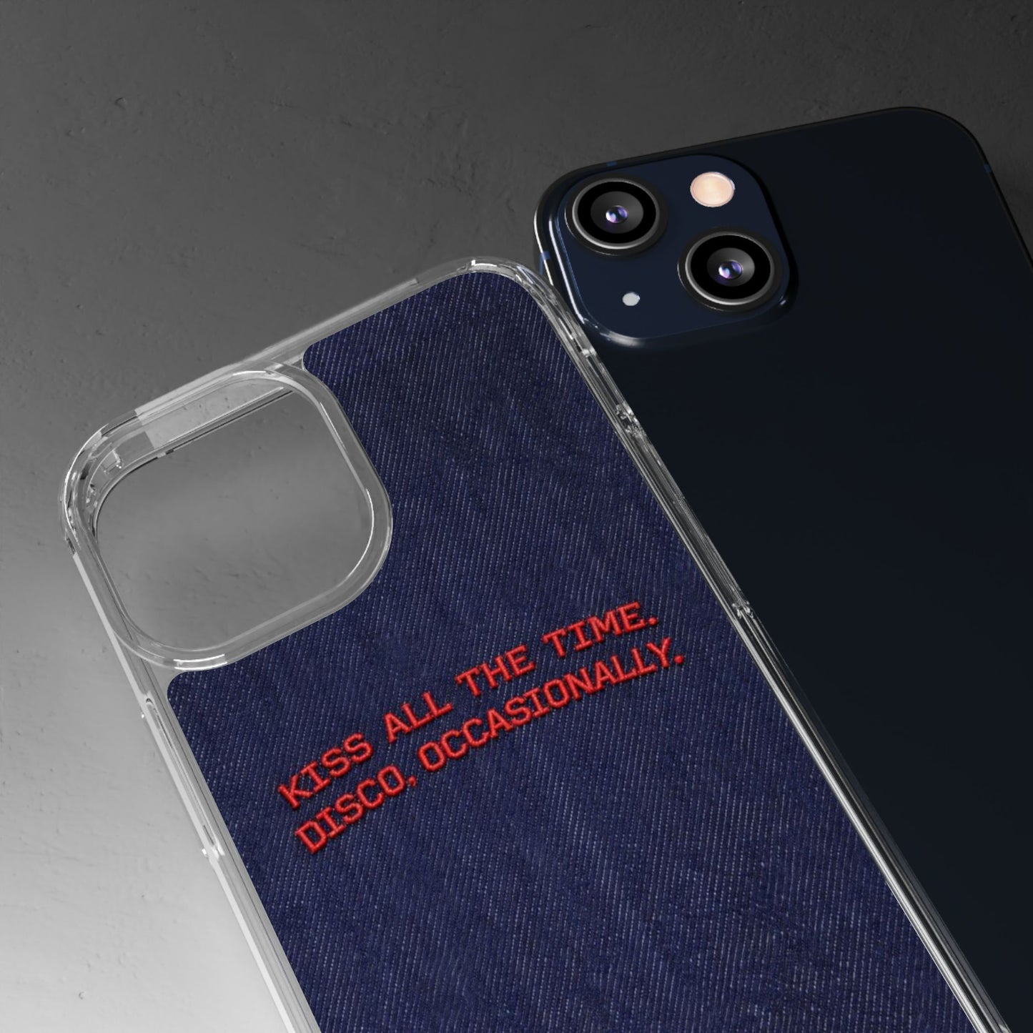 Kiss All The Time Denim Clear Phone Case — Retro Disco Quote