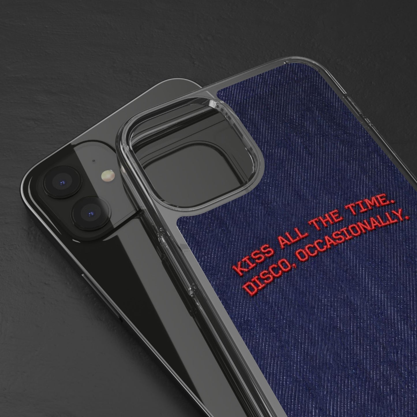 Kiss All The Time Denim Clear Phone Case — Retro Disco Quote