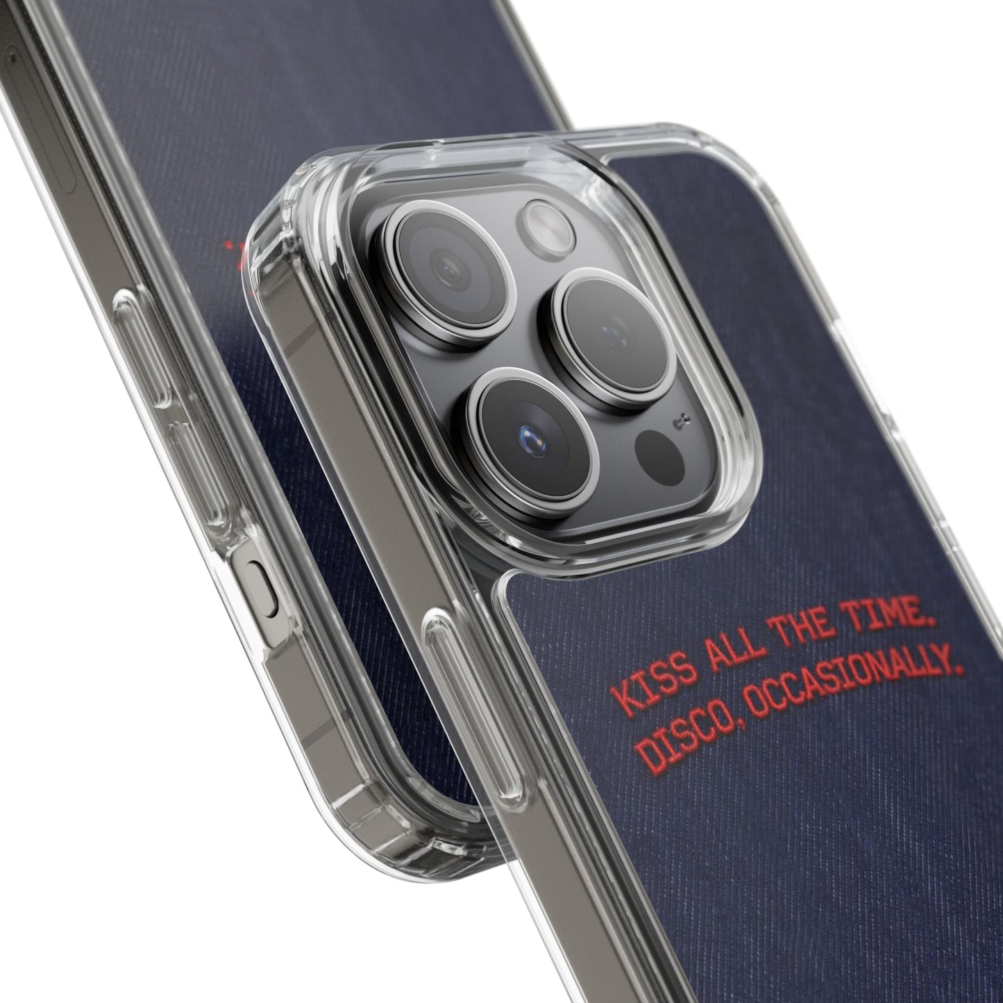 Kiss All The Time Denim Clear Phone Case — Retro Disco Quote