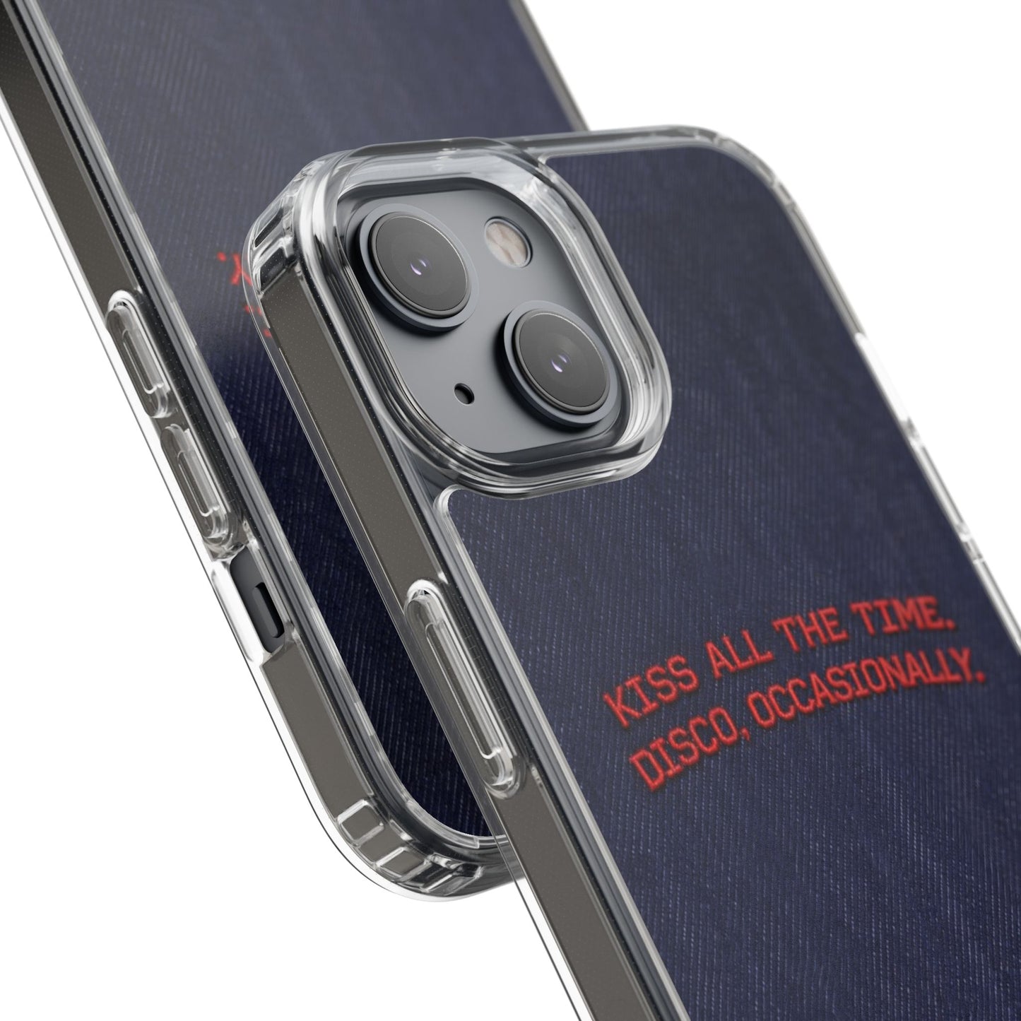 Kiss All The Time Denim Clear Phone Case — Retro Disco Quote