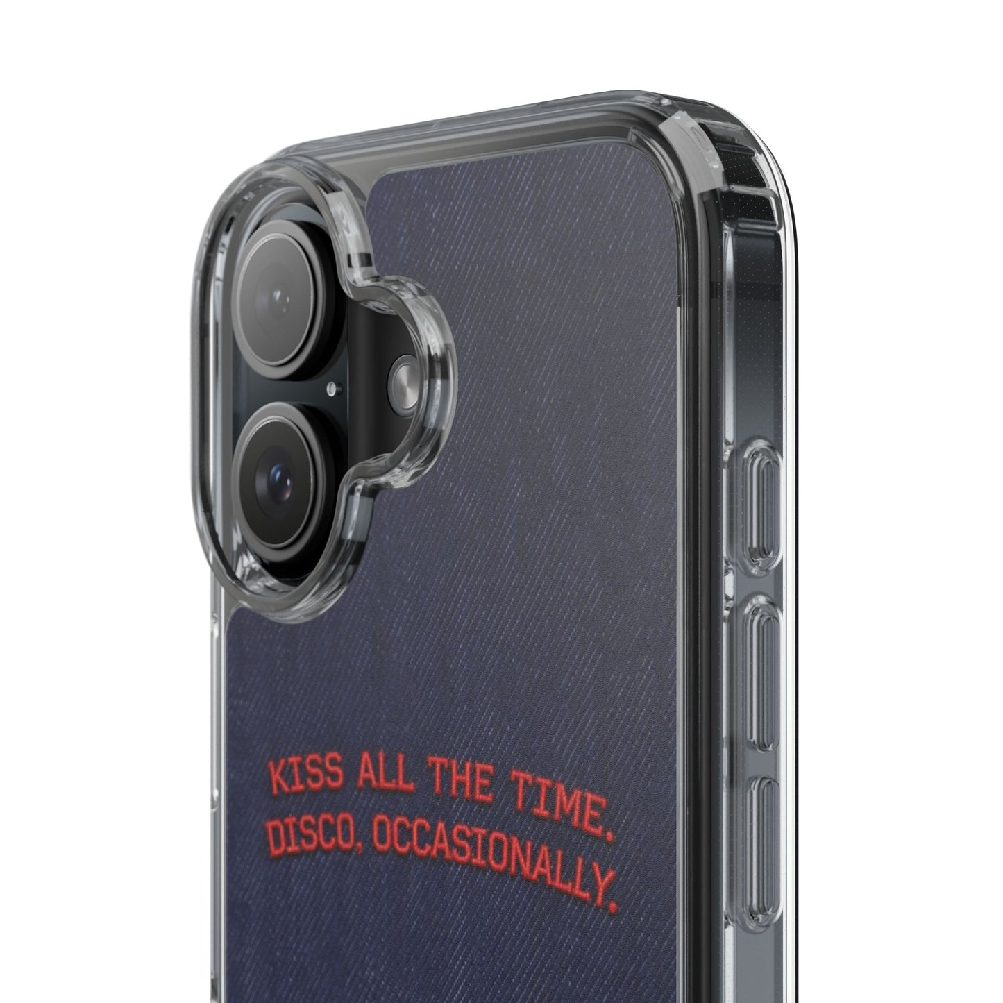 Kiss All The Time Denim Clear Phone Case — Retro Disco Quote