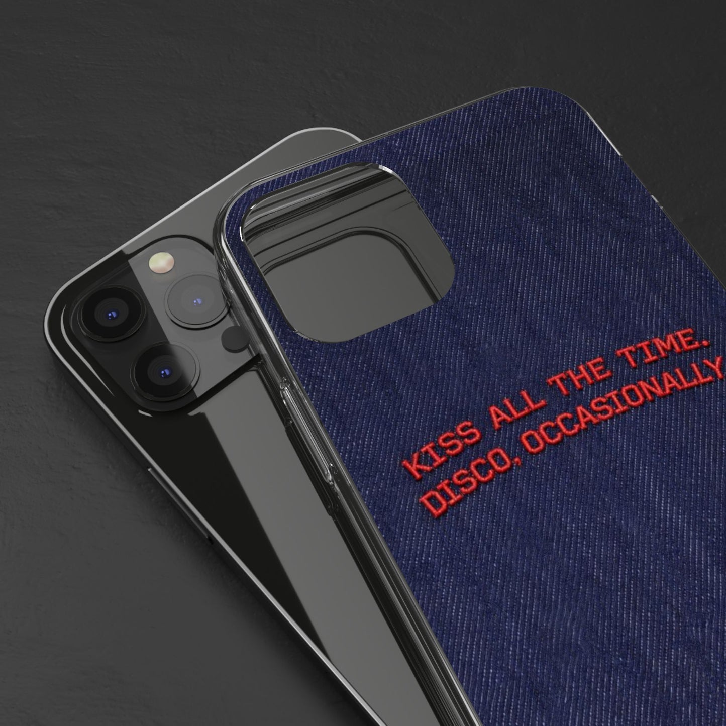 Kiss All The Time Denim Clear Phone Case — Retro Disco Quote