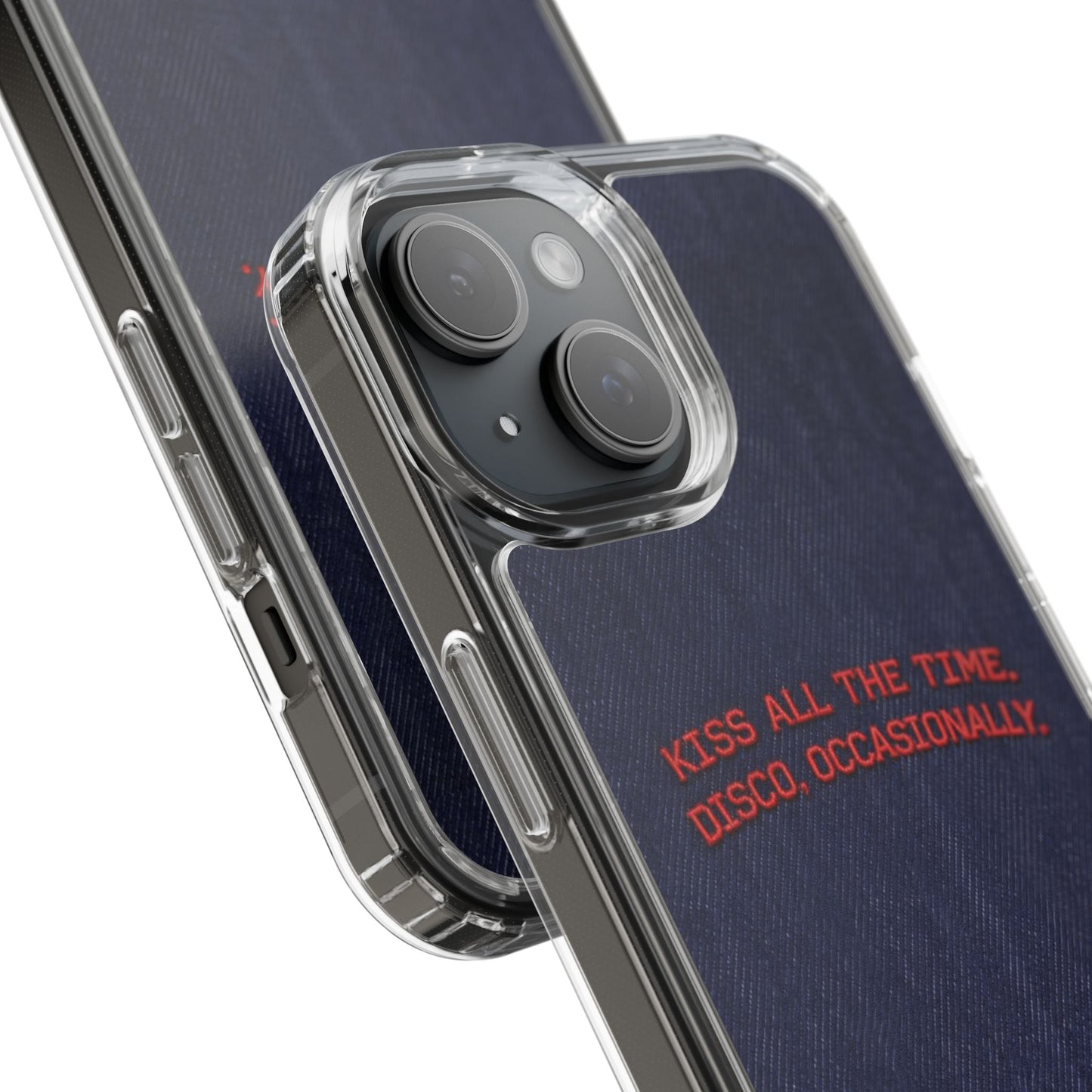 Kiss All The Time Denim Clear Phone Case — Retro Disco Quote