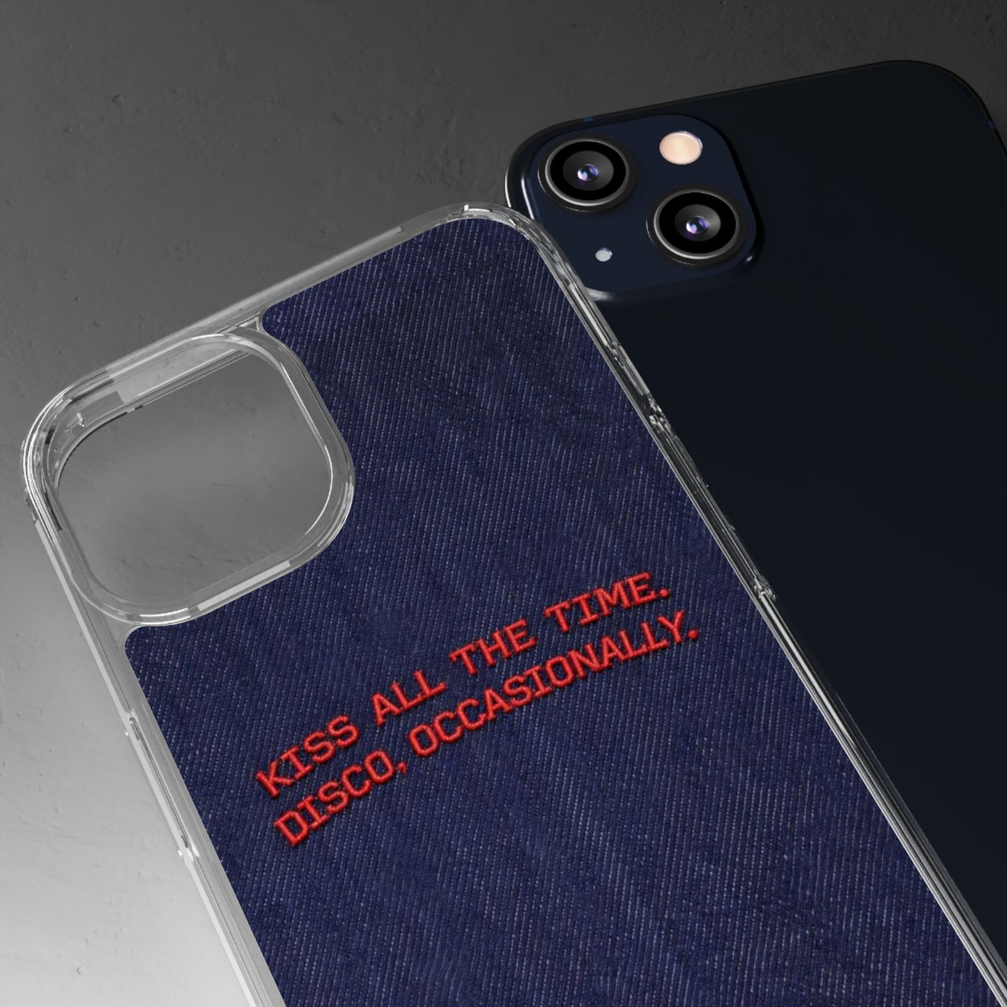 Kiss All The Time Denim Clear Phone Case — Retro Disco Quote