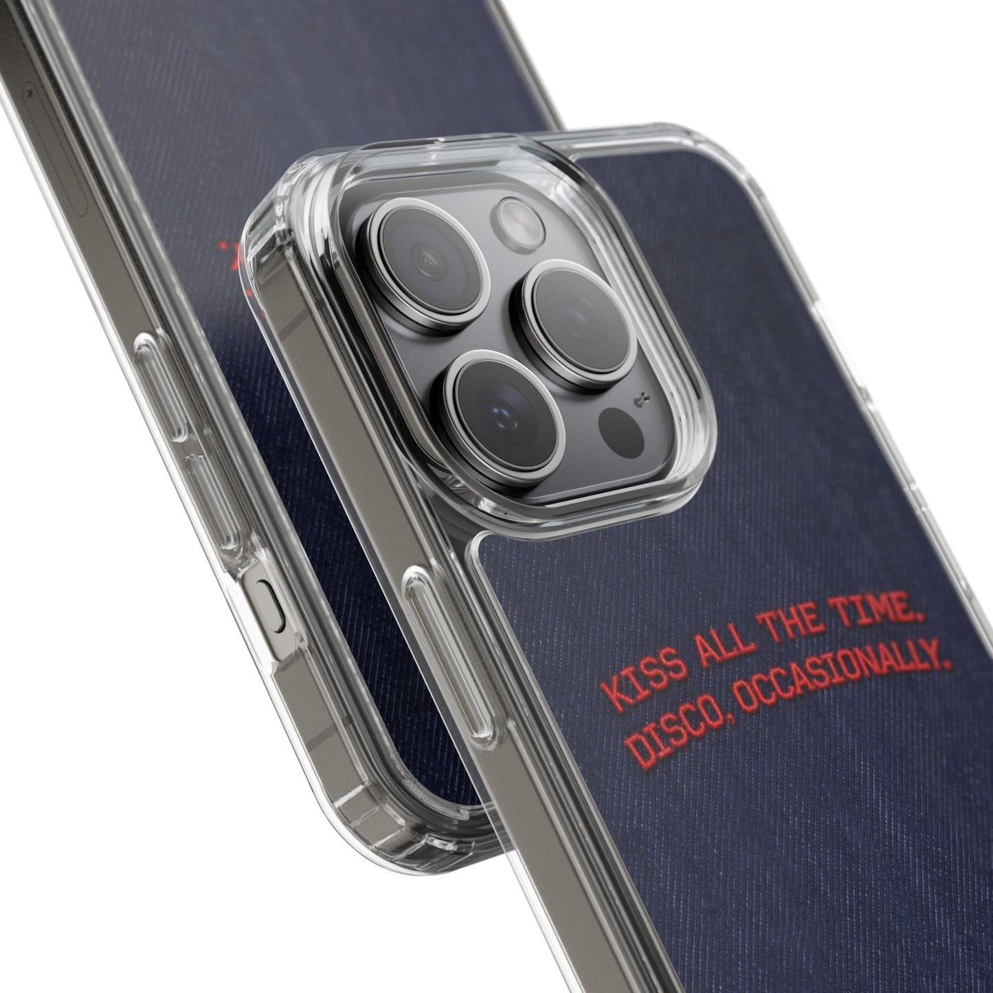 Kiss All The Time Denim Clear Phone Case — Retro Disco Quote