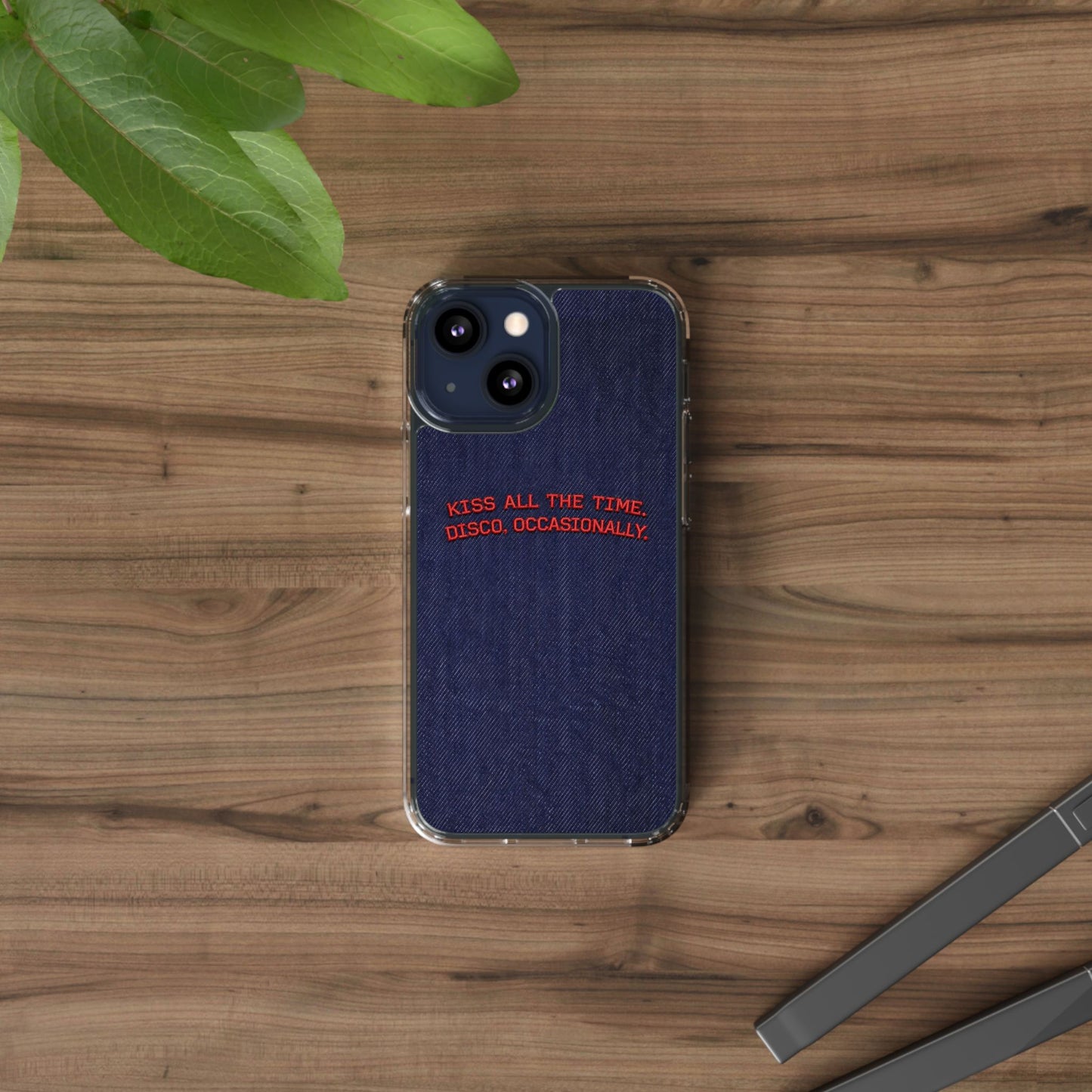 Kiss All The Time Denim Clear Phone Case — Retro Disco Quote