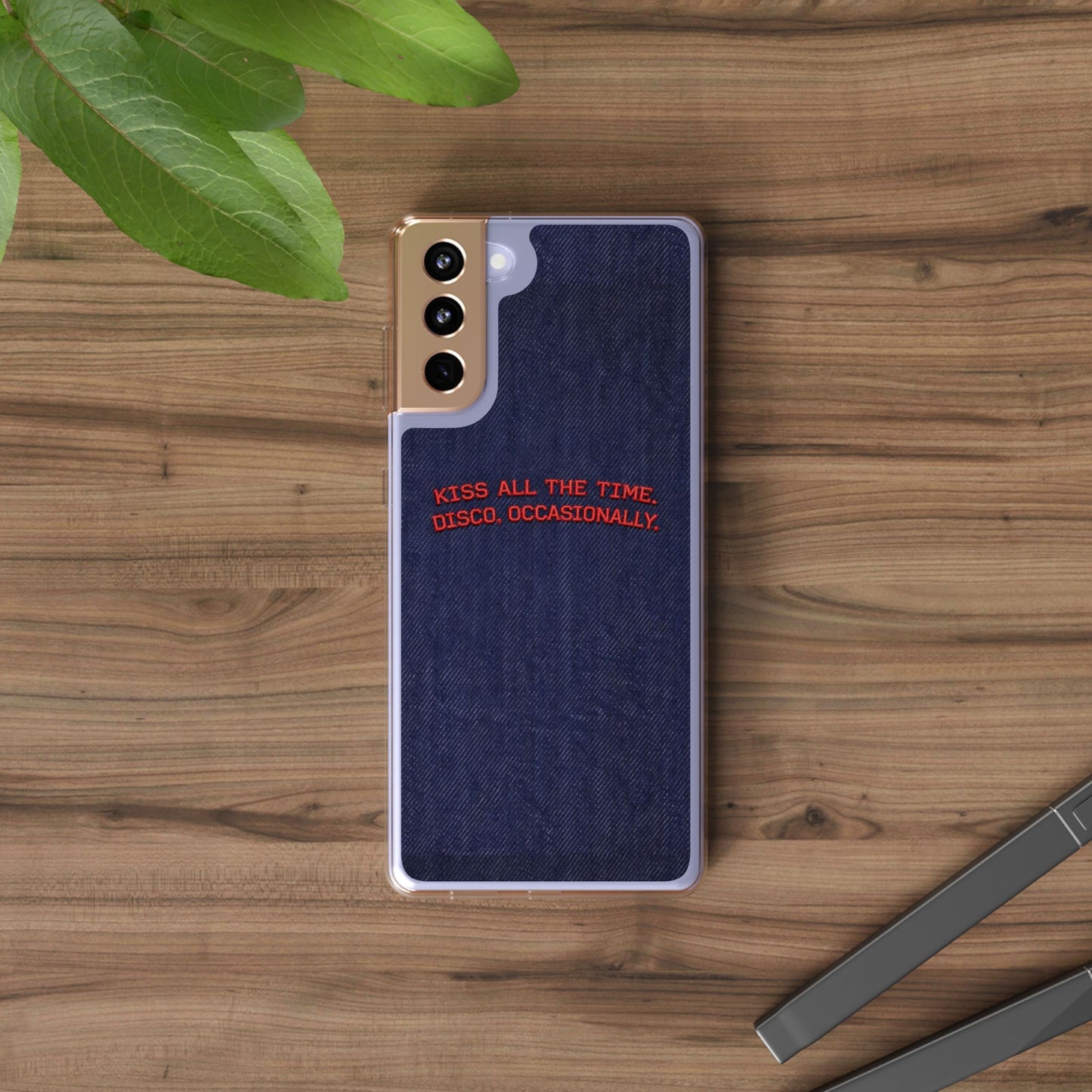 Kiss All The Time Denim Clear Phone Case — Retro Disco Quote
