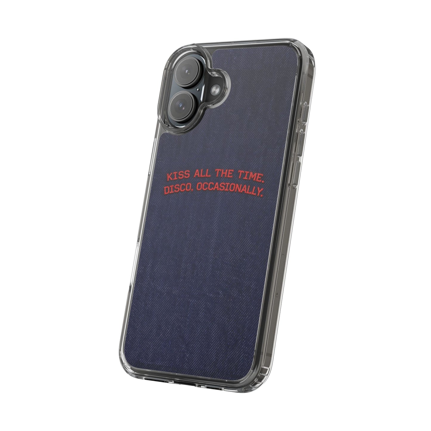 Kiss All The Time Denim Clear Phone Case — Retro Disco Quote