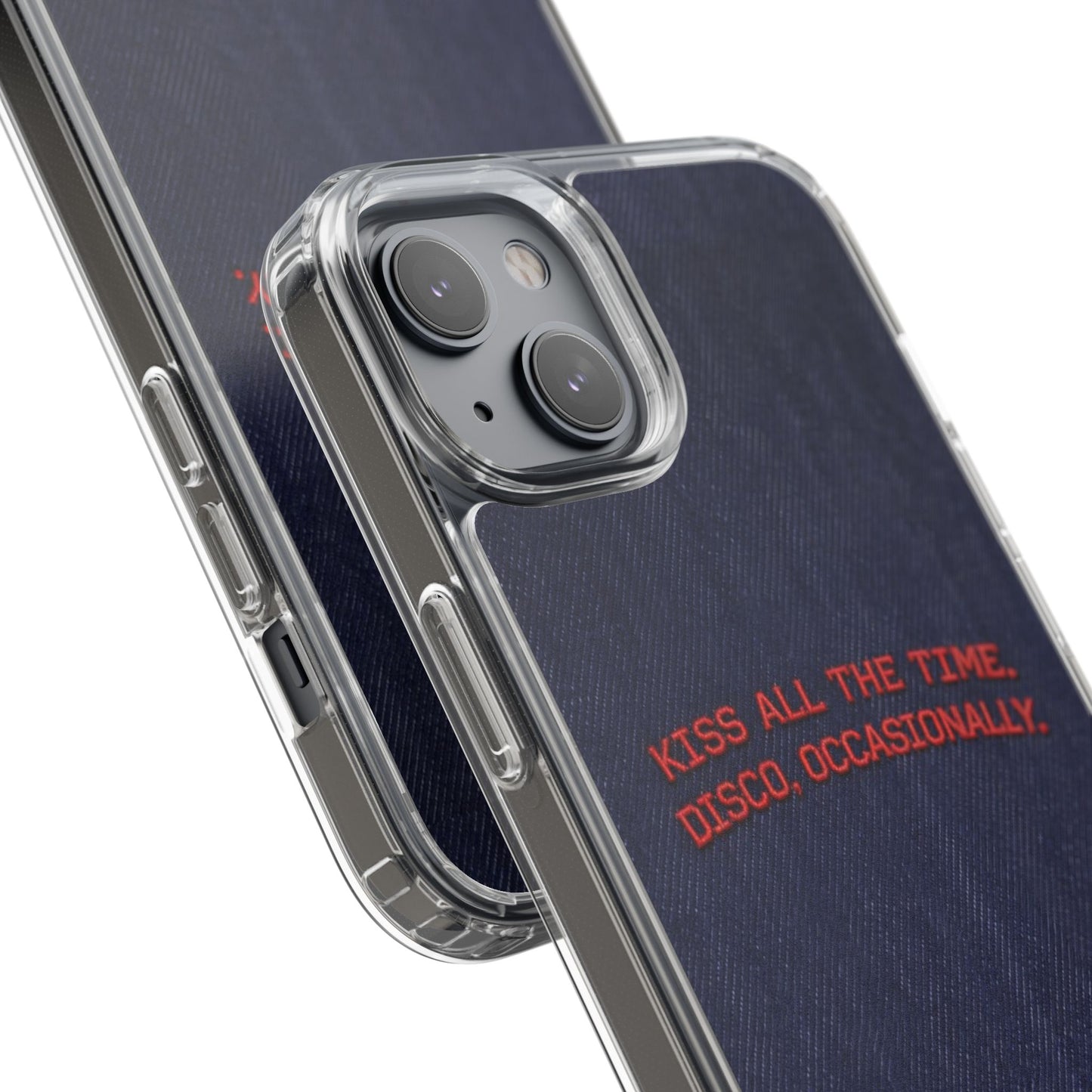 Kiss All The Time Denim Clear Phone Case — Retro Disco Quote