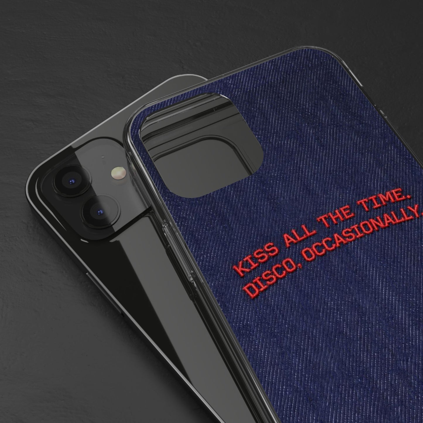Kiss All The Time Denim Clear Phone Case — Retro Disco Quote