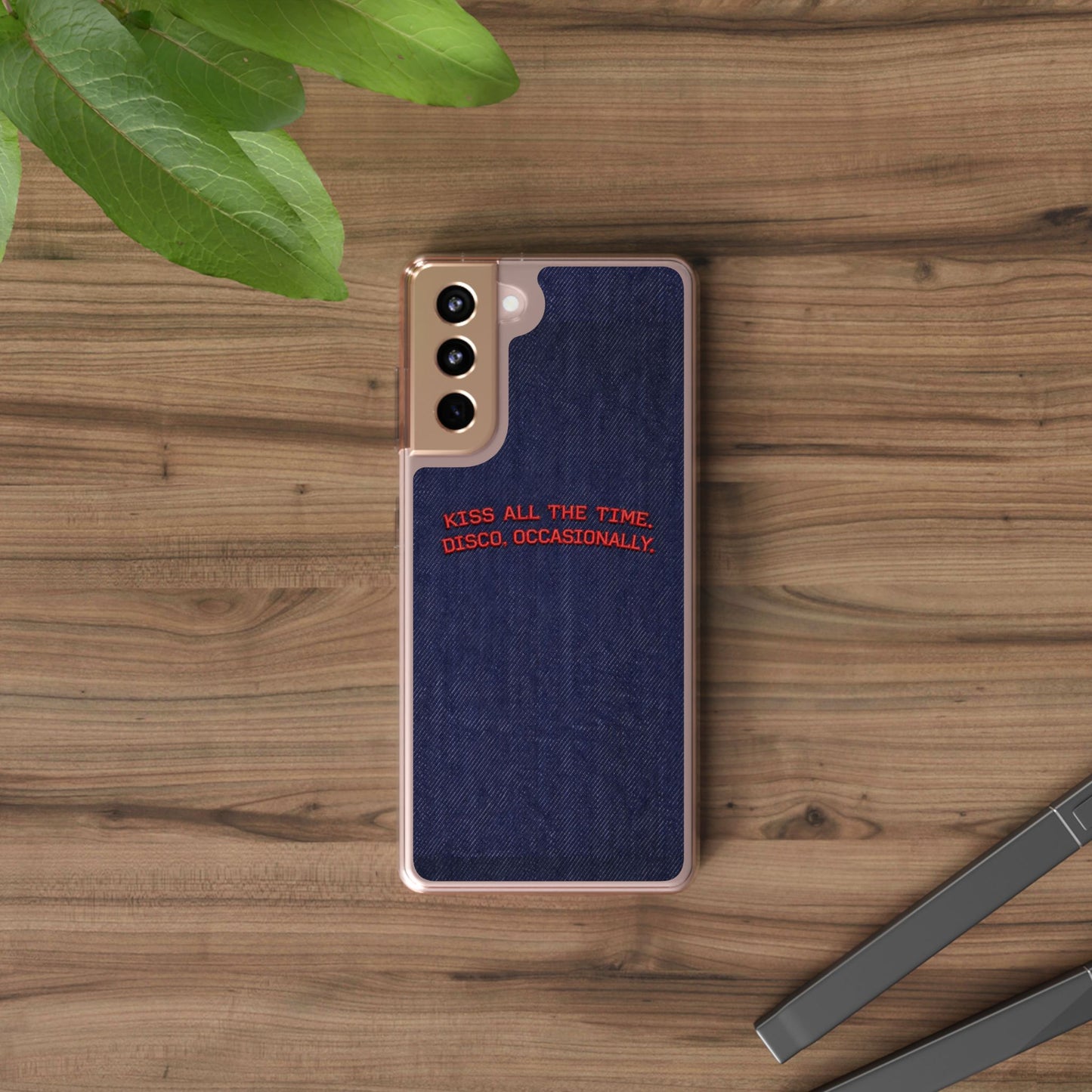 Kiss All The Time Denim Clear Phone Case — Retro Disco Quote