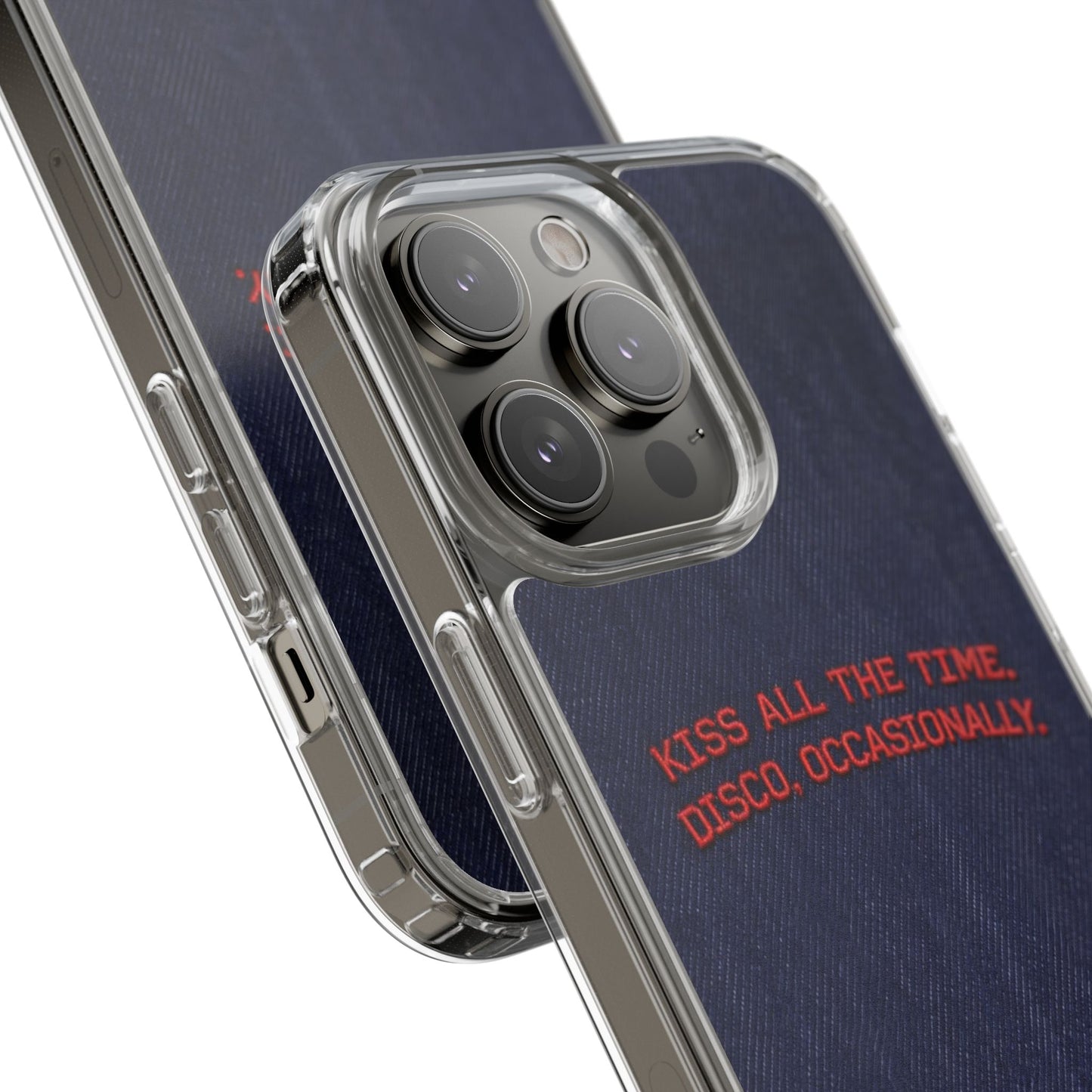 Kiss All The Time Denim Clear Phone Case — Retro Disco Quote