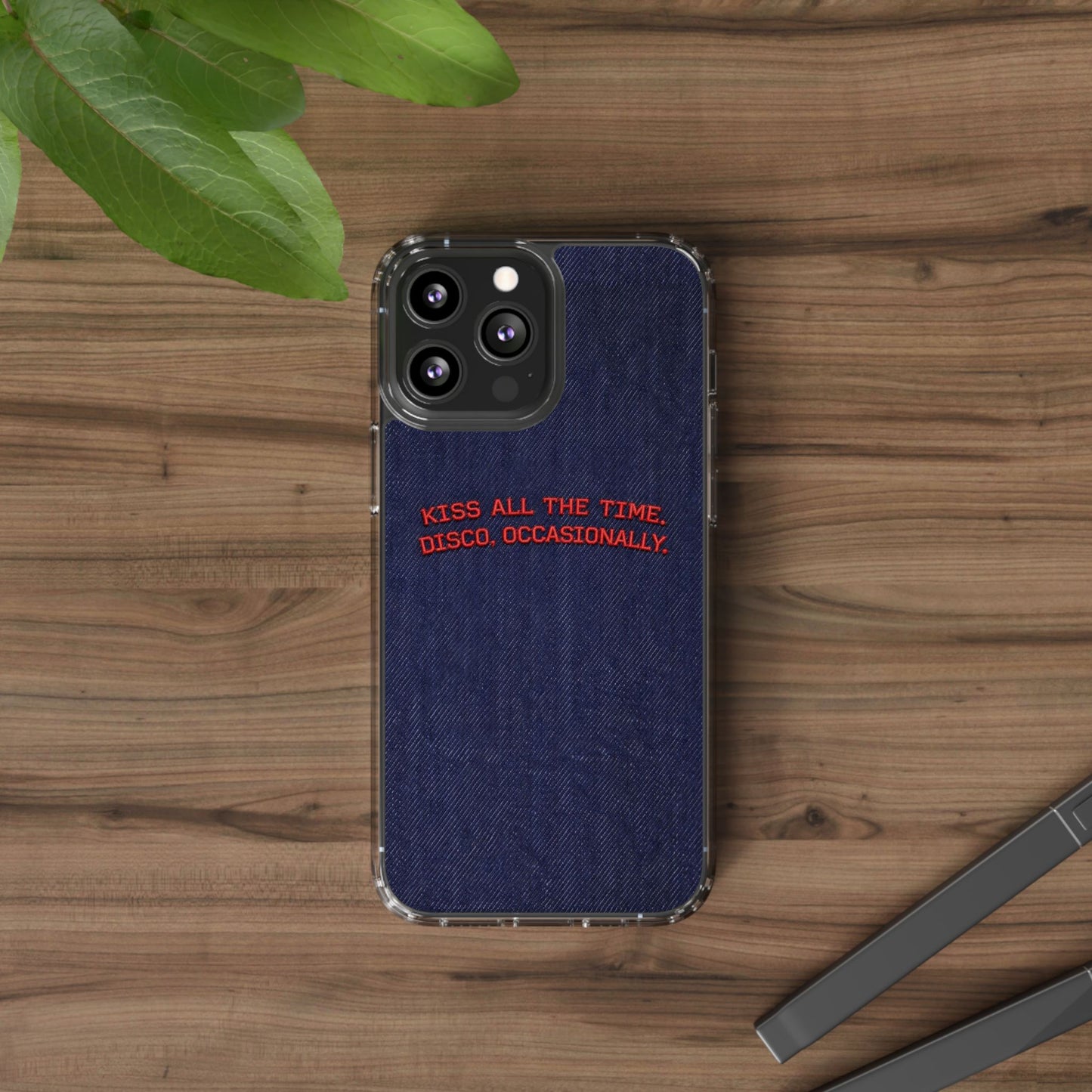 Kiss All The Time Denim Clear Phone Case — Retro Disco Quote