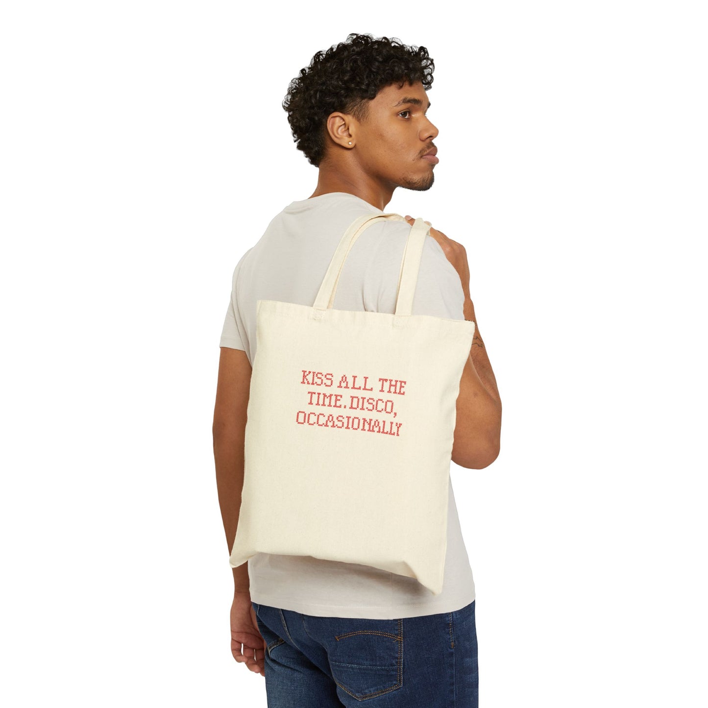 Tote Bag - "Kiss All the Time, Disco, Occasionally" Cotton Canvas Tote