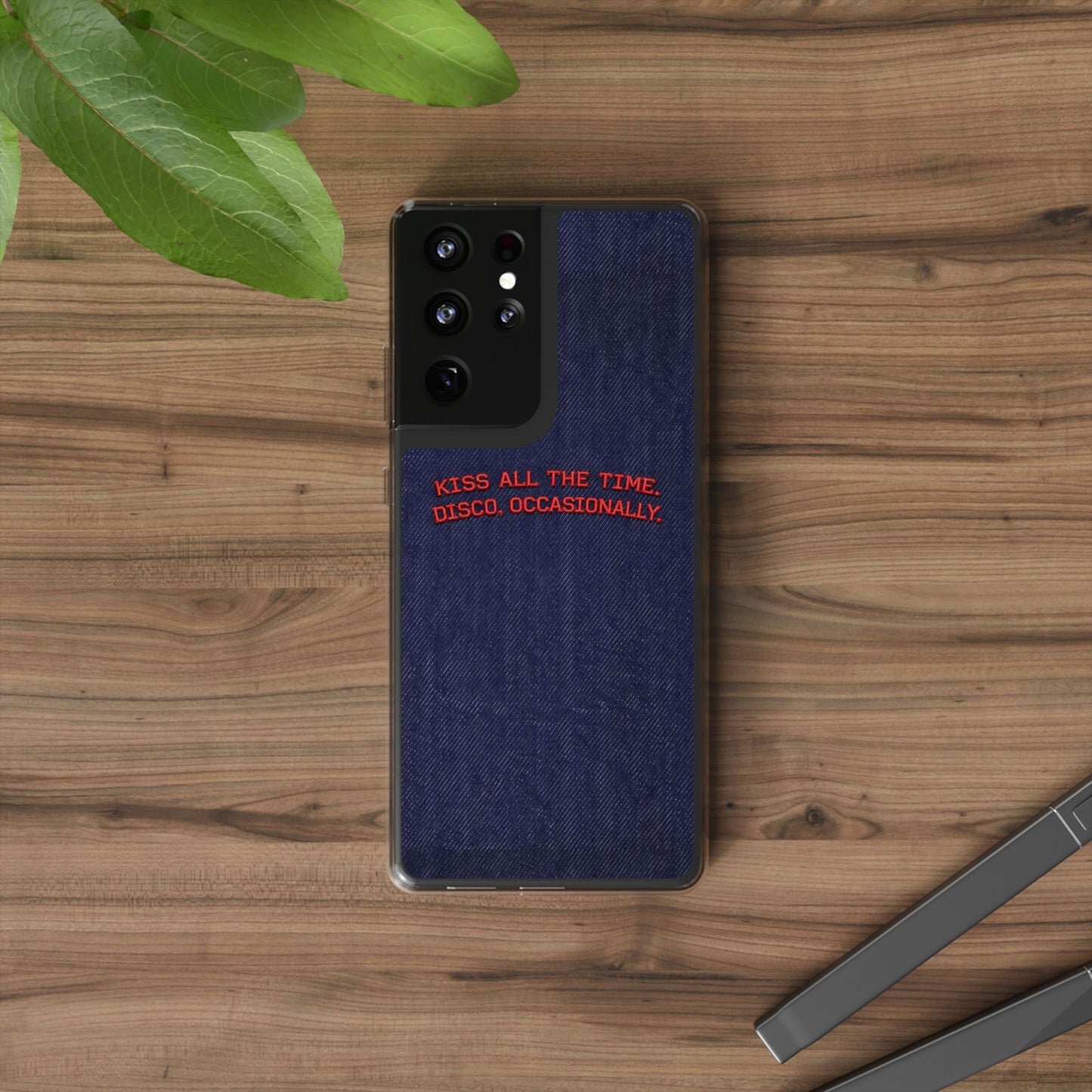 Kiss All The Time Denim Clear Phone Case — Retro Disco Quote