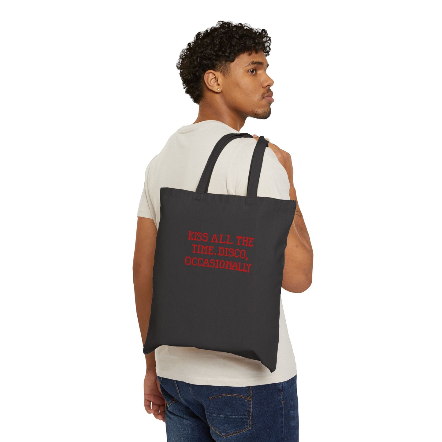 Tote Bag - "Kiss All the Time, Disco, Occasionally" Cotton Canvas Tote