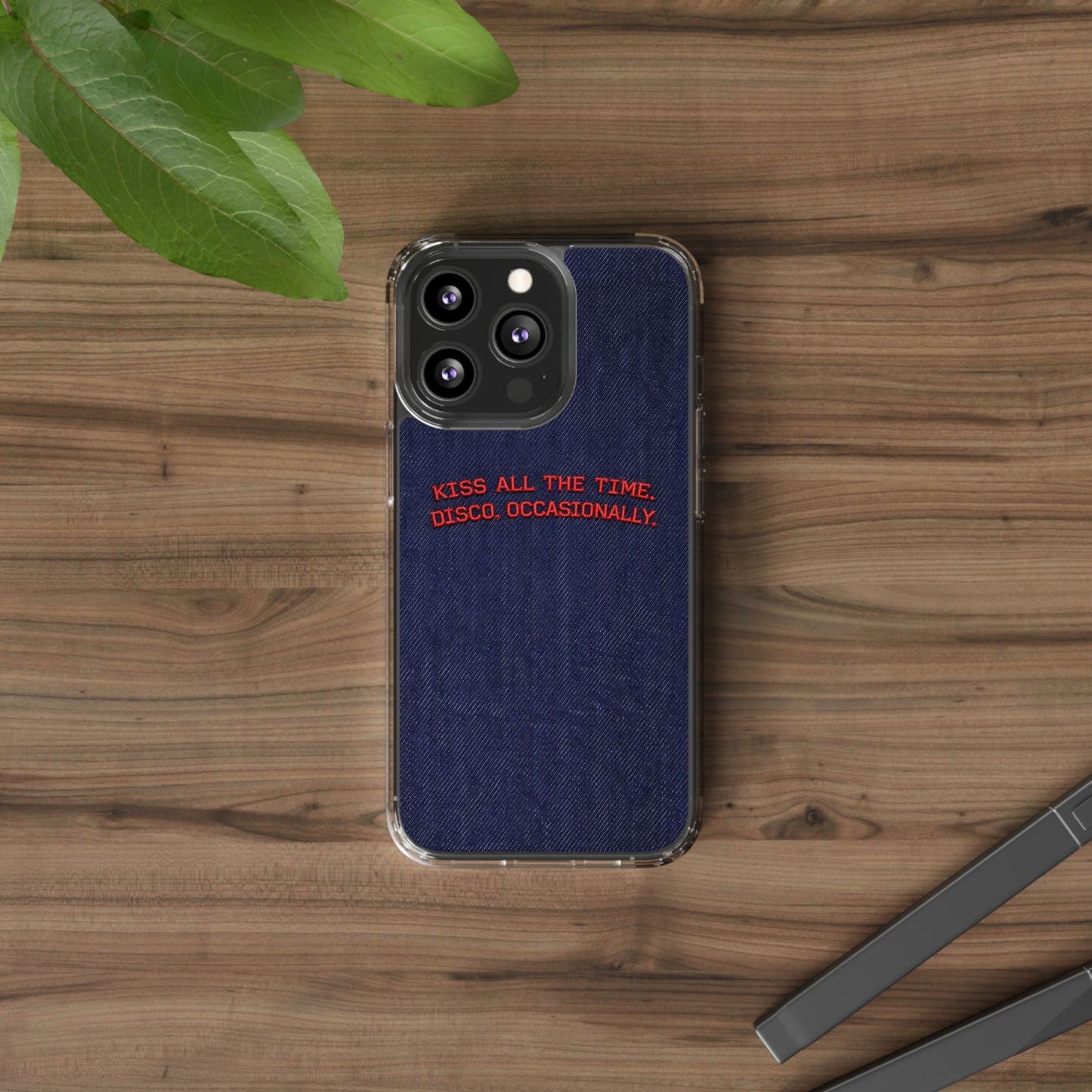 Kiss All The Time Denim Clear Phone Case — Retro Disco Quote