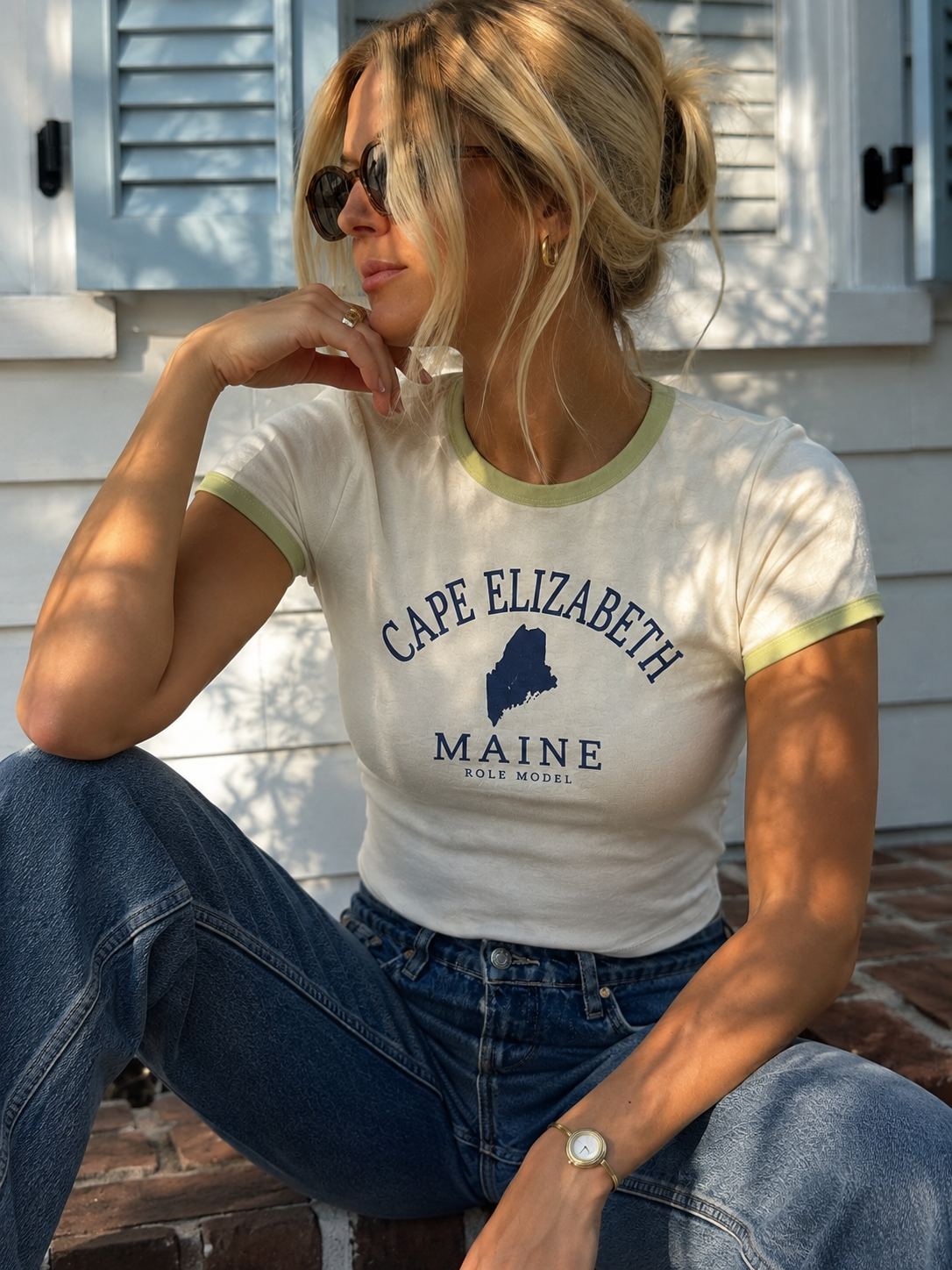 Cape Elizabeth Maine Ringer Crop Tee