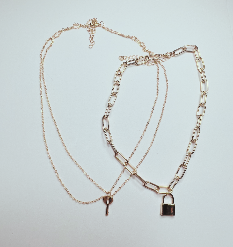 Lock and Key Gold Necklace Set