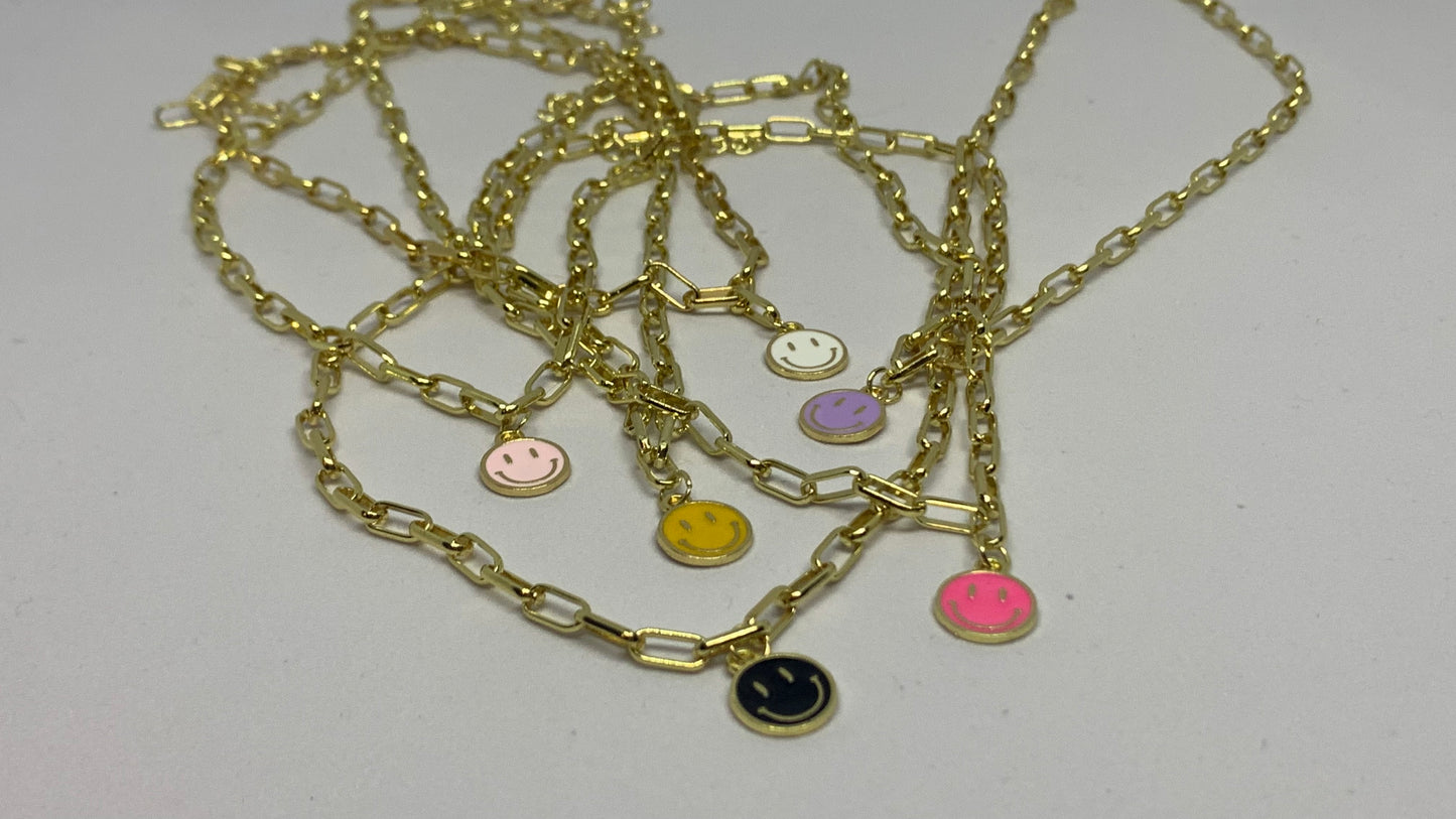 Smiley Face Gold Link Necklace
